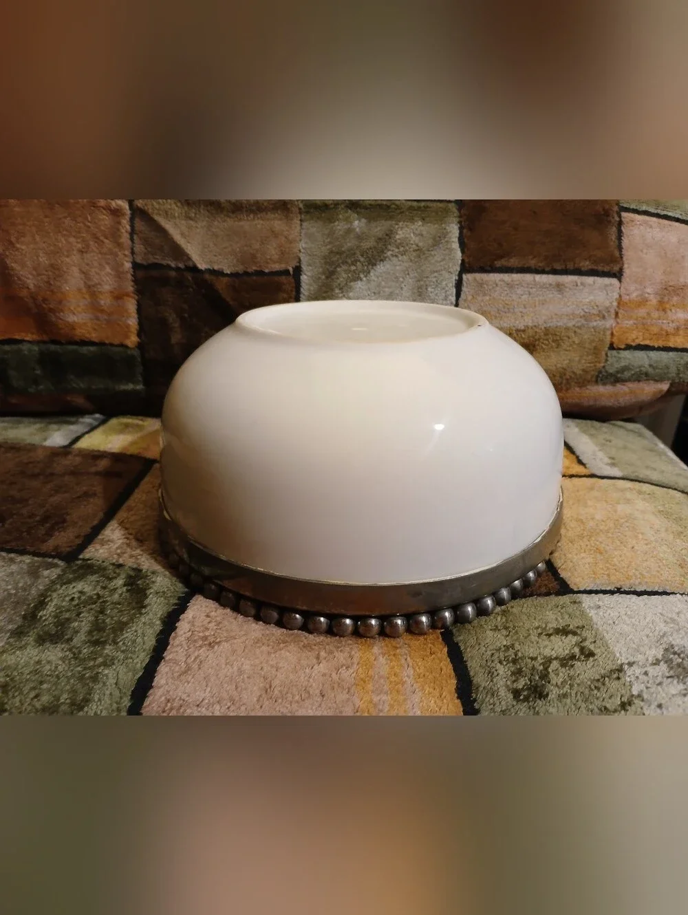 White Ceramic Bowl with Antique Beaded Rim